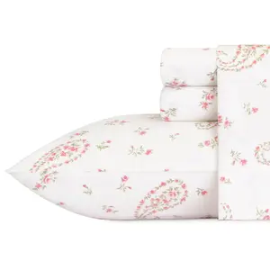 Laura Ashley Br istol Paisley C otton Pink 4pc Sheet Set- King