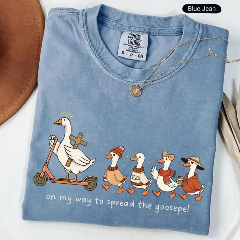 Funny Goose Comfort Colors Christian Shirt Retro Fall Goose Tee, Spread The Gospel Youth Pastor Mission Group Trip Tshirt, Faith Gift Women Top Womenswear
