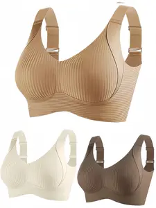 Women's Solid Color Wireless Bra, Comfortable Breathable Seamless Push Up Bra, Softness Underwear for All Seasons