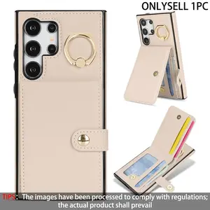 Leather phone case with card holder, card slot and ring buckle, compatible with Samsung Galaxy S26 Ultra, S25 Edge, S24 Plus, S23 FE and S22. It features an integrated card slot for card storage, shockproof protection, and boasts a durable and stylish des
