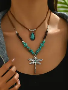 Western Style Layered Necklace for Women | Turquoise & Cactus Pendant with Suede Cord | Boho Cowgirl Stackable Choker Set | Unique Festival Jewelry Gift for Music Festival, Thanksgiving, or Christmas