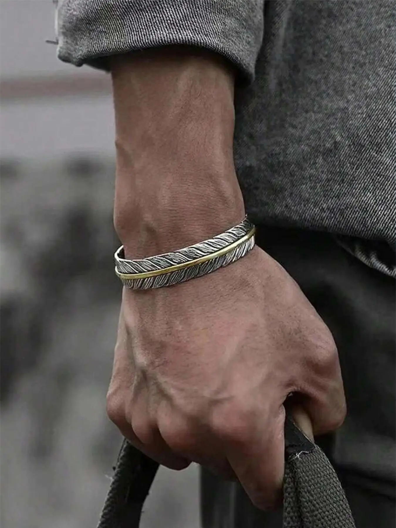 Men's Vintage Feather Design Cuff Bangle, Fashionable Adjustable Bangle for Men, Guys, Trendy All-match & Exquisite Jewelry for Birthday Gift, Jewellery, Accessories