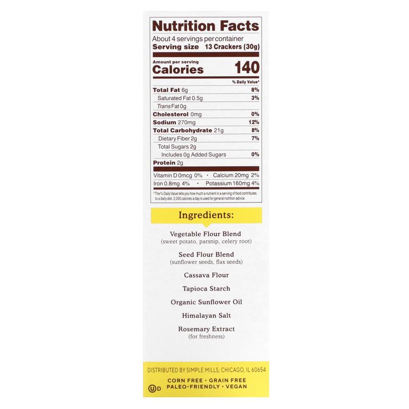 Simple Mills Veggie Flour Pita Crackers, Himalayan Salt, 4.25 oz (120 g)