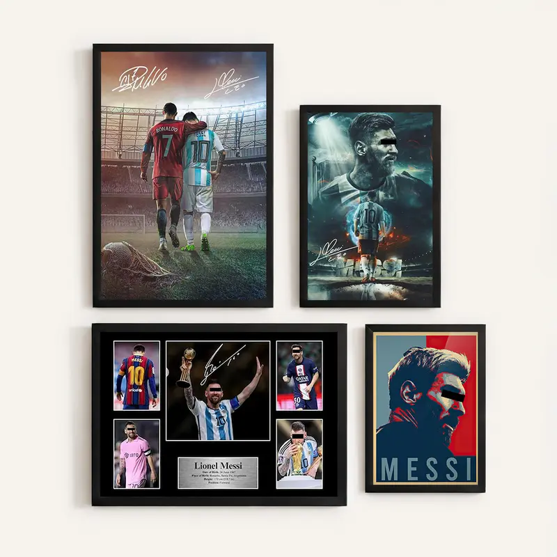Lionel Messi Football Star Wood Frame Canvas Poster - 1-Piece Sporty Chic Print, Messi Hero Wall Art Room Accessories Room Stuff for Boys' Home Office Decor