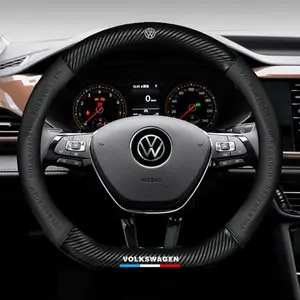Carbon Fiber Leather Car Steering Wheel Cover, Anti Slip for Volkswagen Vw Passat Touran Tiguan Mk8 Polo Atlas T-Roc T-Cross, Car Accessories