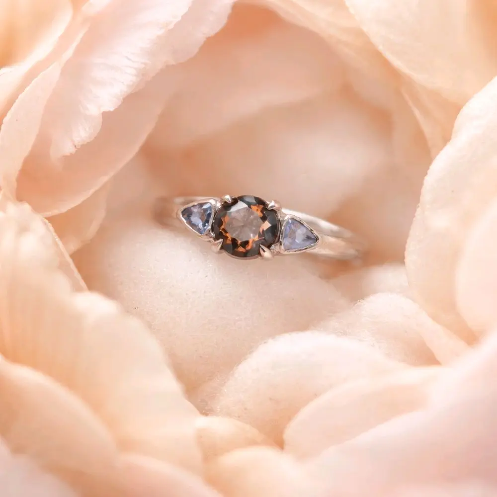 Size 6 Tanzanite and Smoky Quartz Sterling Silver Ring