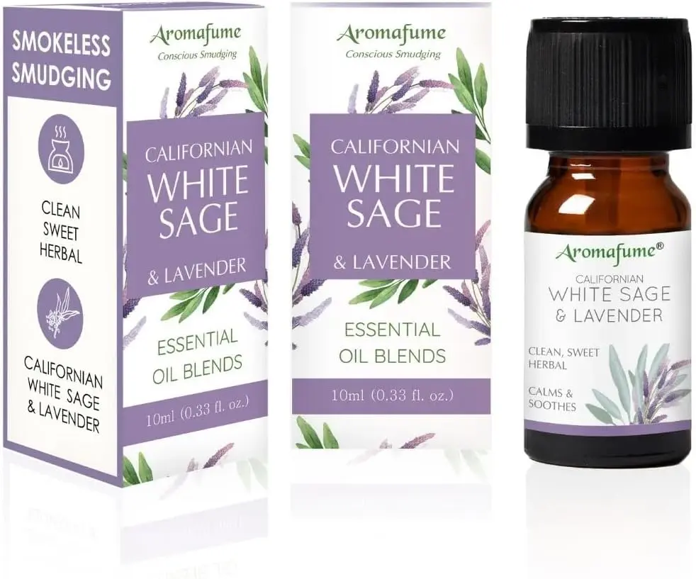 White Sage & Lavender Essential Oil Diffuser Blend by Aromafume | 3x10ml/0.33 fl oz | Aromatherapy Oil for Cleansing Negative Energy & Protection | Ethically sourced | Sage Oil for Smokeless Smudging