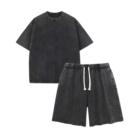 Unisex Vintage Acid Wash Oversized Tee & Drawstring Shorts 2-Piece Set, Soft Round Neck Shortsleeve Gender-Neutral Retro Y2K Grunge Streetwear, Breathable Cotton Distressed Plus Size Menswear Aesthetic Outfit for Summer, Limited Stock chill