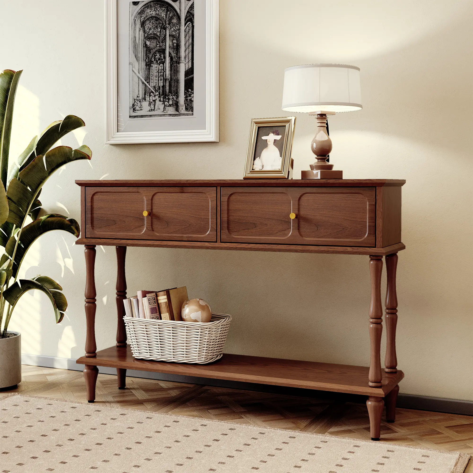 [SummerVibes] HLR Mid - Century Modern entryway Table | Aesthetic, Retro - Chic, Farmhouse - Inspired | Multipurpose Storage & Display for Entryway, Living Room, Hallway | Stylish & Practical for Home Decor Lovers dark wood furniture tiktokshopspring,summ
