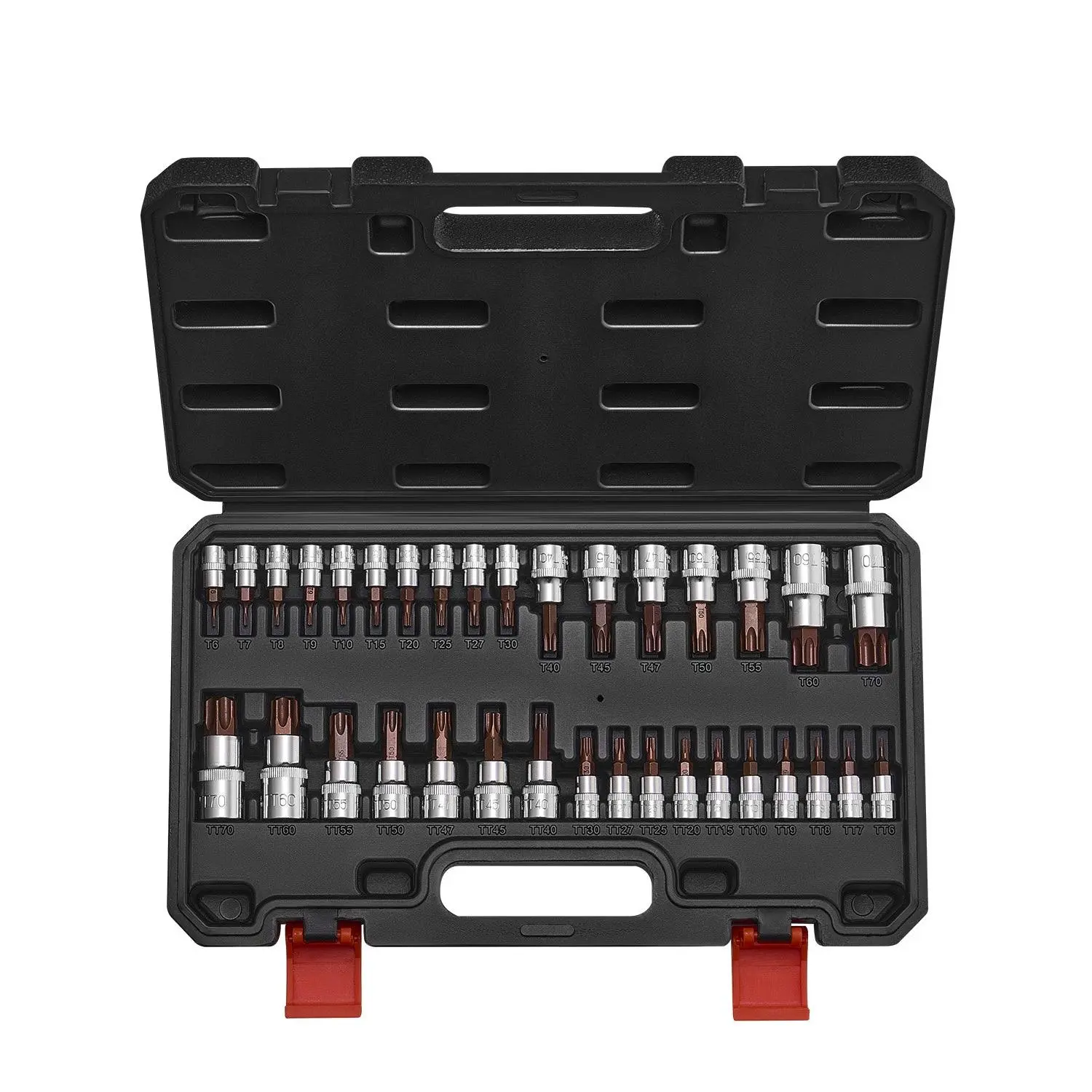 【DealsForYouDays】VEVOR 34-Piece Torx Bit Screw Socket Wrench Set - S2 Alloy & Cr-V Steel Star/Tamper-Proof T6-T70 Bits, 1/4 in, 3/8 in, 1/2 in Drives, Metal Tool Kit with Plastic Hard-Shelled Compartmentalized Cr-V Storage Case