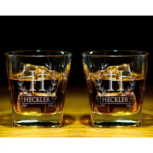 Whiskey Glasses Set of 1-4 Custom Bourbon Glasses Letter Monogram Set Personalized Whiskey Gift Set for Dad Monogrammed Scotch Glass Gifts