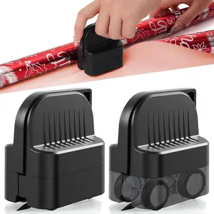 2PC Black Wrapping Paper Cutting Tool with Wheels | Christmas Gift Wrap Cutters, Fits Various Rolls and Papers, Includes 2 Replaceable Blades paper cutter