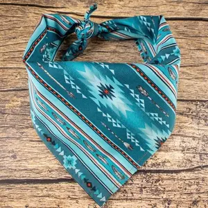 Blue Western Tie Pet Bandanna with Aztec Pattern and Adjustable Knot for Stylish Dog Outfits