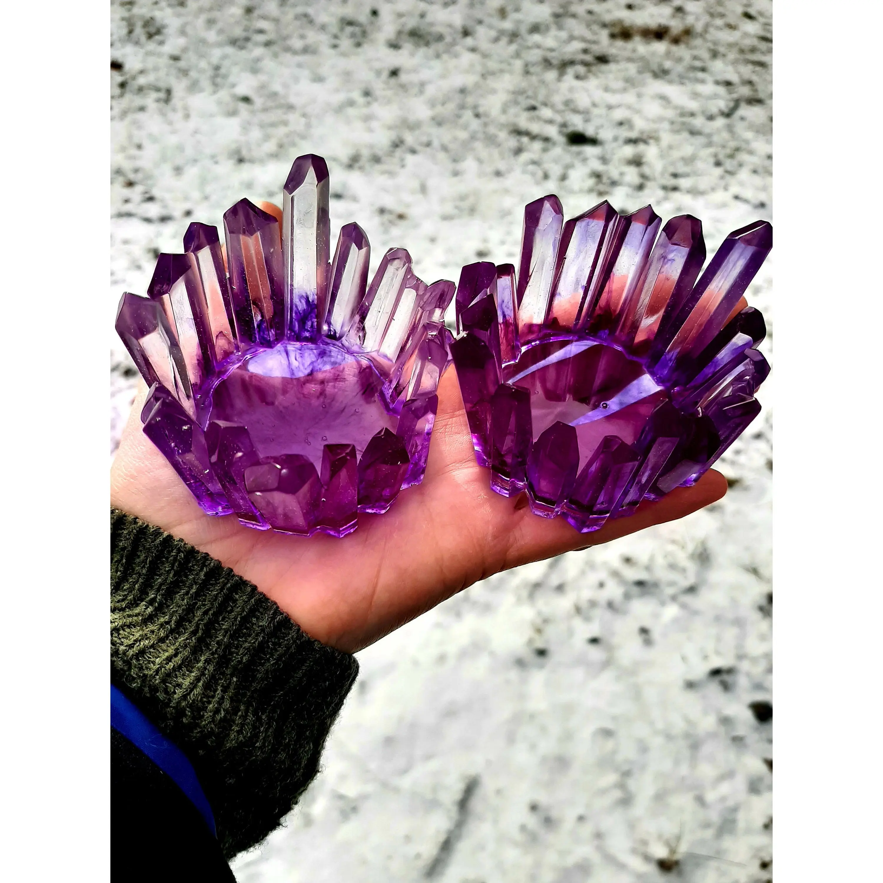 Amethyst Resin Crystal LED Candle Holders / Tea Candle Holder / Amethyst Resin Crystal Tea Light Holder / Resin Home Decor Candle Holder