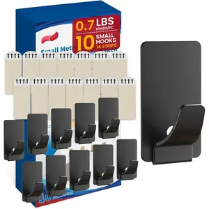 Hooks for ,10 Metal Sticky Hooks and 14 Adhesive Strips, Black Stainless Steel Hooks for Painted Wall, No  Small Decorative Hangers, Removable &  for Necklace, Key, Closet