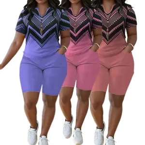 Plus Size Women's Two-piece Set with Digital Print In Color,Double Pockets, Comfortable Short Sleeved Spring/summer Outfit Womenswear Clothes Suits Casual loose fit Essential Shortsleeve