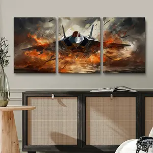3 Piece Set Wooden Framed Canvas Poster, Fighter Jet, Airplane, Military, Modern Art, Oil Painting Style, Home Decor, Art Print, Wall Art for Living Room, Bedroom, Office, Hallway, Ideal Gift For Friends.
