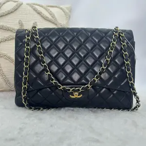 Pre-owned CHANEL Classic Flap | Black Lambskin Gold Hardware, Maxi Size|19373135