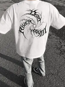American High Street Dark Vortex Print T-Shirt for Men, 2026 New Oversize Loose Short Sleeve, Heavy Metal Style Streetwear