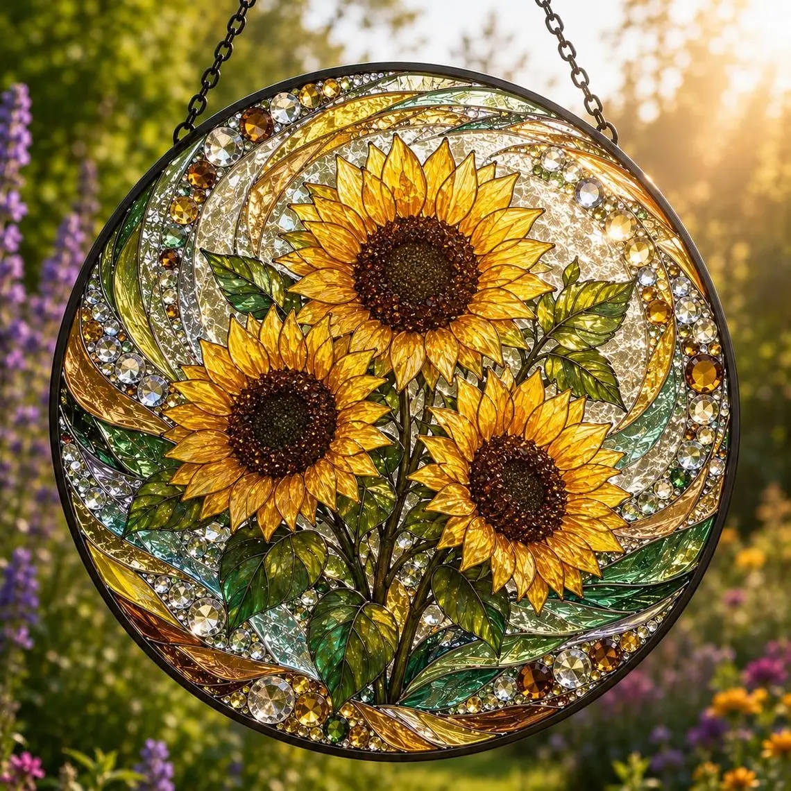 Cottagecore Sunflower Stained Glass Suncatcher Faux Crystal Window Hanging Decor Vibrant Yellow Floral Sun Catcher Panel Outdoor Garden Patio Ornament Gift