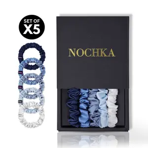 Blue Shades Ultra-Skinny Silk Scrunchies (Set of 5)
