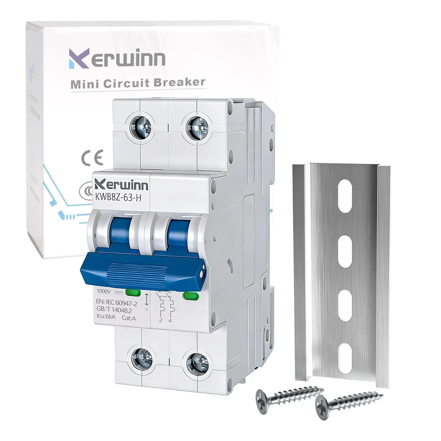 DC Miniature Circuit Breaker, 1000V Non-Polarity Circuit Breaker 2Pole 32Amp Breakers DIN Rail Mount(mcb) for DC Systems,Battery Power Systems, Solar photovoltaic Systems, RV.(C32A)