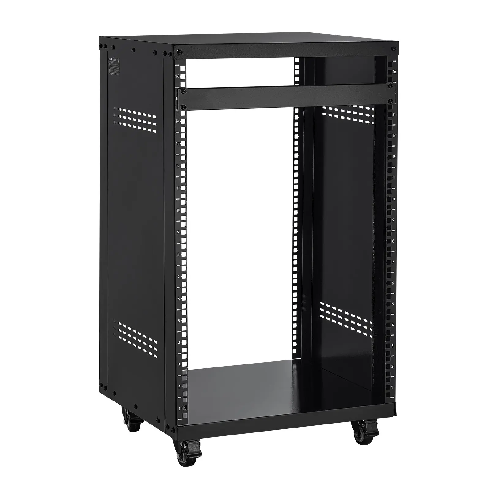 【DealsForYouDays】VEVOR 16U AV Rack, 200 lbs Max Capacity, Home Recording Studio Rack with Lockable Caster Wheels, Open Frame Server Cabinet, Special Vent Design, for 19-Inch Audio Video Musical IT Equipment Mounting