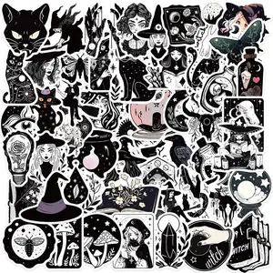 50PCS Cartoon Black and White Gothic Witch Waterproof Graffiti Stickers For Helmet Bicycle Pencil Case Decals AnimeWorlds Store Sticker Packs