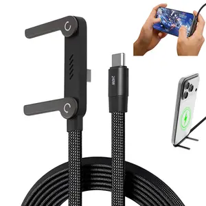 240W USB-C Fast Charging Cable with Foldable Phone Stand, 2-in-1 Braided Charger Cord, Built-in Kickstand for Hands-Free Viewing, Gaming, Travel, Desk Use, Compatible with iPhone 15-17, Android, Tablets & Laptops, 1.5m Black tiktokshopspringglowup