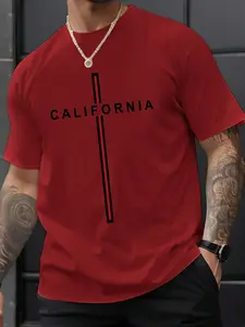 Men's Regular Fit California Letter Print Round Neck Tee, Casual Short Sleeve Crew Neck T-shirt for Summer, Fashion Men's Top for Daily Wear, Tropical