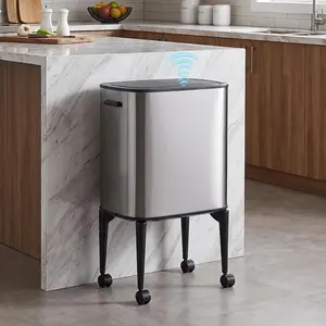 Motion Sensor Trash Can, 9.5 Gallon 36L Automatic Kitchen Stainless Steel Garbage Can with Lid & Swivel Caster Wheels, Touchless Slim Narrow Hands-Free  Bin for ,