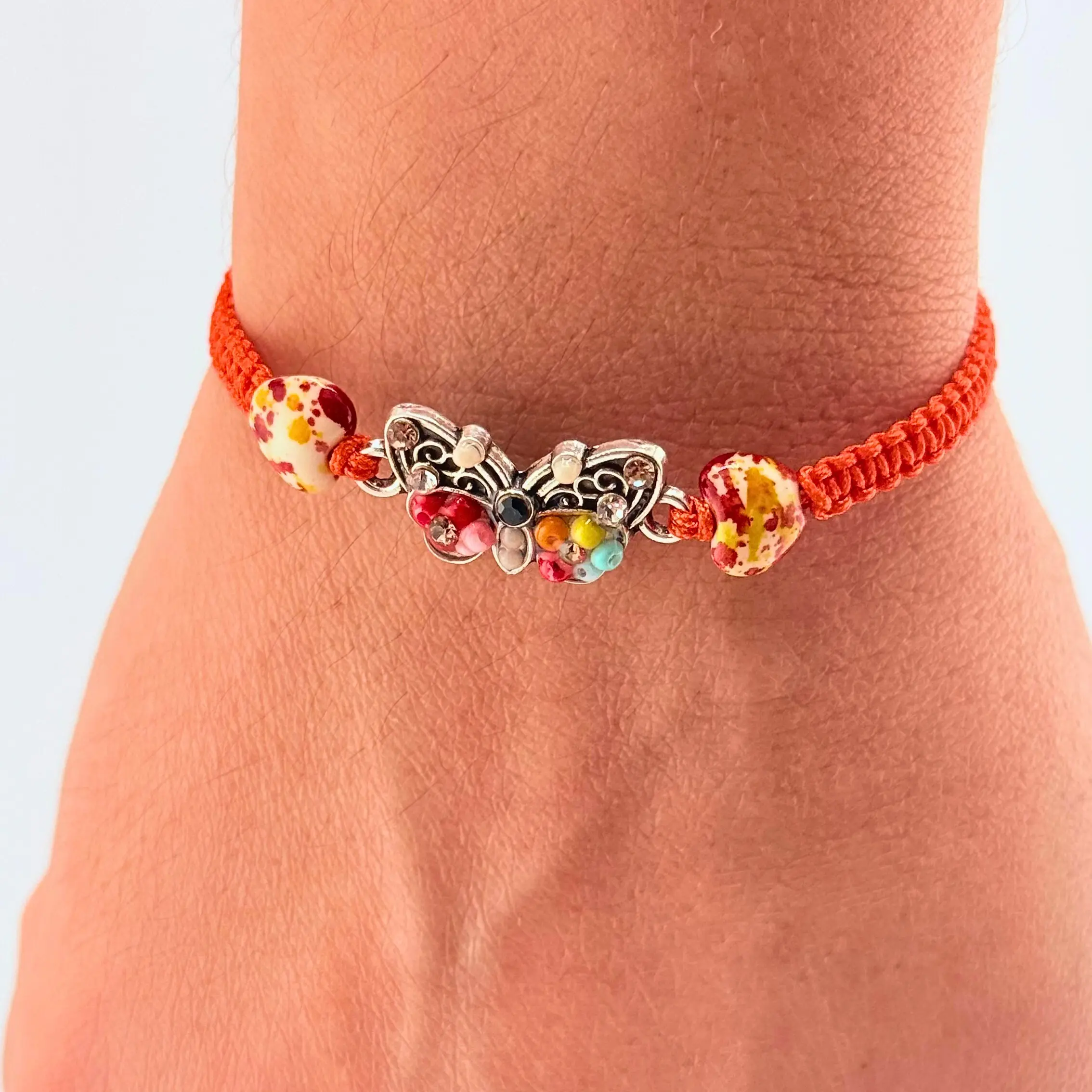 Adjustable Charms Bracelet - Orange Macramé with Butterfly Charm | Various Colors & Sizes | Water-Resistant & Lightweight | Perfect Gift for Any Occasion