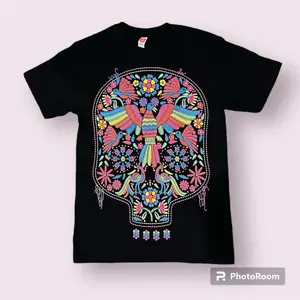 Calavera efecto Bordada Tshirt - Neon ink, Medium Fit, Short Sleeve, Cotton, Crew Neck