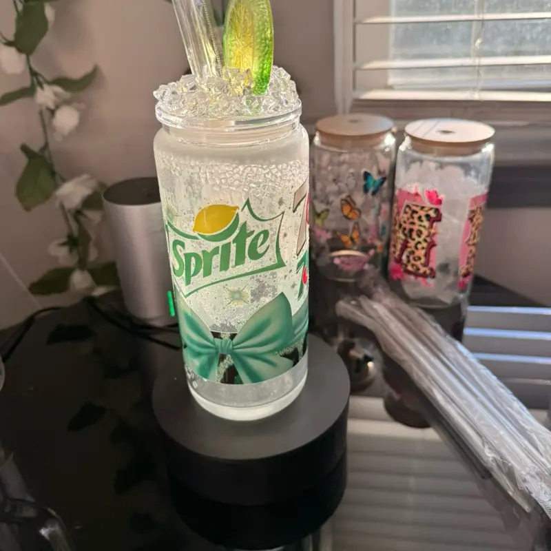 Custom Reusable Water Bottle Set - 20oz Pre-Filled Glass Tumblers (1 Double-Walled, 1 Single-Walled with Handle), Customizable Print & Design, Beverage Bottle with Lid