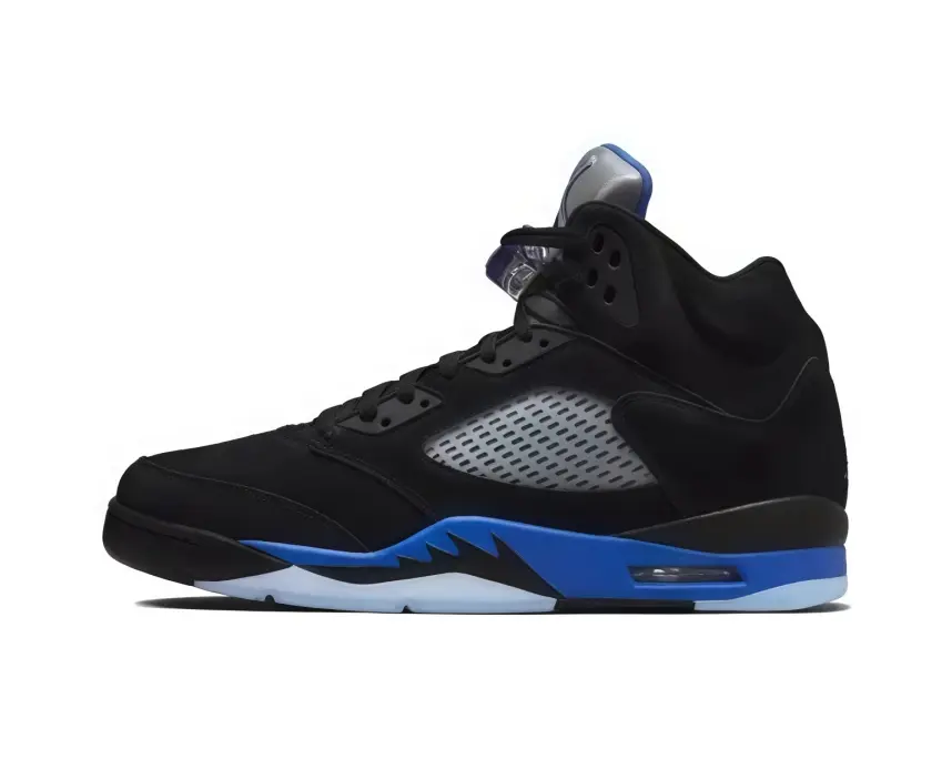 Black Blue High Top Retro Basketball Sneakers, Breathable Mesh Side Panel, Blue Shark Tooth Detail, Icy Translucent Outsole, Air Cushion Casual Street Shoes for Men Women