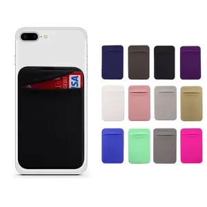 New Mobile Phone Credit Card Wallet Holder Pocket Stick-On Adhesive Elastic Card Silicone Cover Pouch