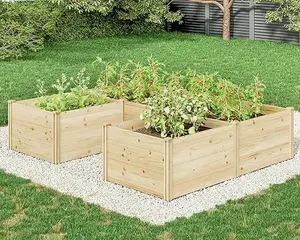 Amerlife Rustic Wooden U-Shaped Raised Garden Bed - Free Combination Elevated Planting Boxes, 19.6in Depth Large Planter Pots for Outdoor Flower Growing