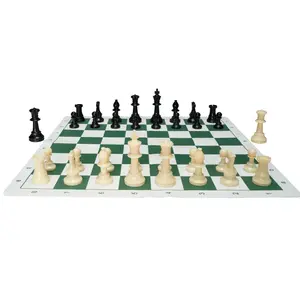 Spring new arrivals Tournament Chess Set, 20 Inch Roll-Up Beginner Chess Board, Foldable Silicone Chess Game with Plastic Weighted Chess Pieces & Storage Bag, Portable Travel Chess Board Gift for Adult Kid Family