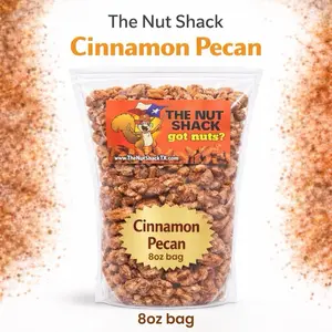 8oz- bag- Cinnamon Roasted Pecans – German Roasted Nuts, Texas Made Snack! -8oz bag