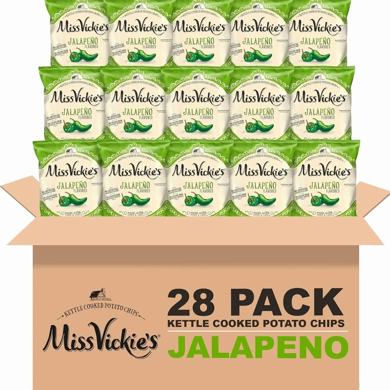 Miss Vickie's Kettle Cooked Potato Chips, Jalapeno, 1.375 Ounce (Pack of 28)