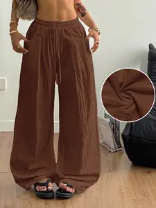 Women's Linen Wide Leg Pants, Summer Comfortable Breathable Drawstring Pants, Casual High-End Style, Perfect for Summer