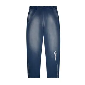 Trapstar Hyperdrive Spray Joggers - Navy Blue Cotton Blend Straight Fit with Double Knee Detail & Rivet Studs