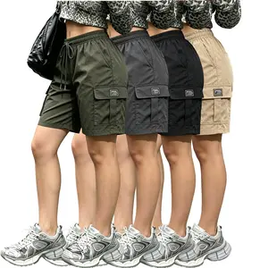 Women’s 4-Pack Cargo Mid-Length Shorts – Summer Lightweight Quick-Dry Fabric, Elastic Drawstring, High Waist, Wide Leg, Multiple Pockets, Versatile Casual Pants summerwins