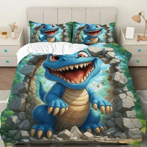 3PCS Duvet Cover Set, 1 Duvet+2 Pillowcases(Without filler), Dinosaur  Fun Cute Playful theme, Holiday bedding set, Vibrant Bright Colorful Suitable for decoration Bedroom LivingRoom GuestRoom Dormitory.