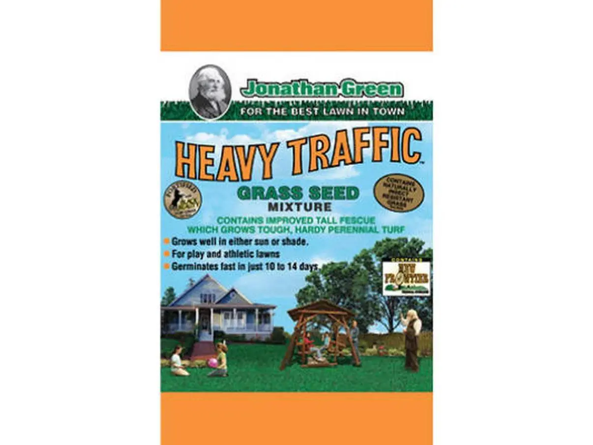 Jonathan Green 11000 Heavy Traffic Grass Seed Mixture - Hardy Blend of Perennial Ryegrass & Tall Fescues, Abrasion Res. Turf Grasses for Athletic Lawns, Playground, Quick Cover Capability