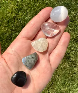 Moon Gemstone Set - Full Moon Stone Set - New Moon Stone Set - Moonstone, Selenite, Labradorite, Black Tourmaline, & Clear Quartz