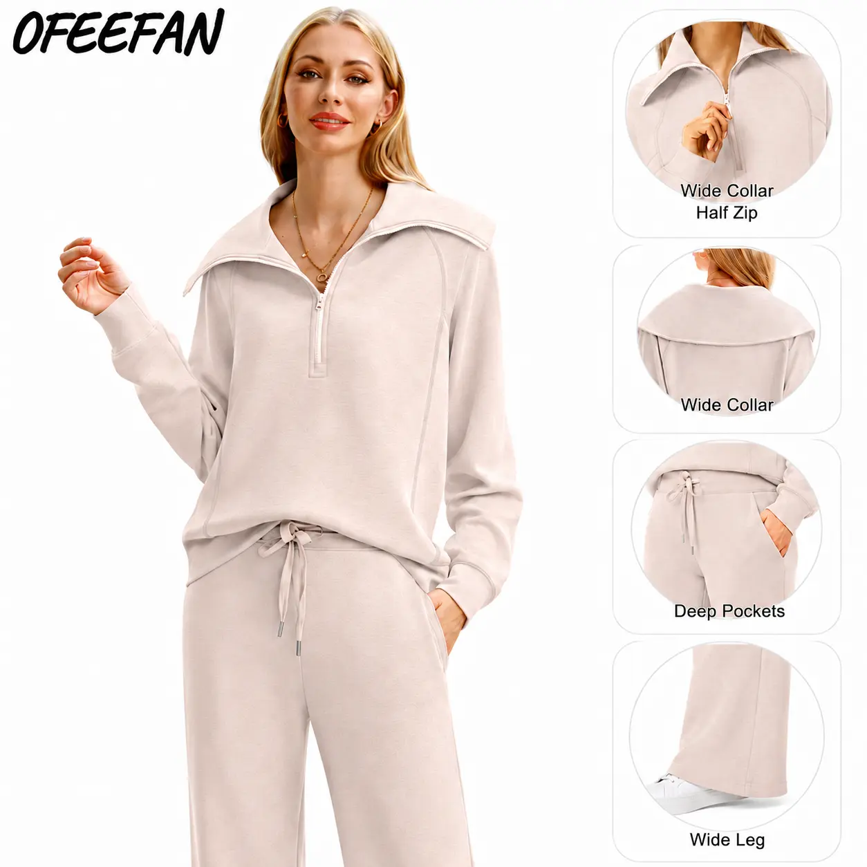 OFEEFAN Lounge Sets For Women 2025 Half Zip Sweatshirt And Wide Leg Sweatpant 2 Piece Outfits Sweatsuit Tracksuit Fashion Enthusiast  Casual Outing