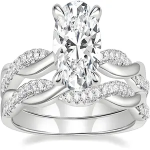 3ct Oval Cut CZ Bridal Ring Set Twisting Infinity Pave Wedding Band Engagement Ring for Women queen ring,European Luxury Stone Rings Sterling Silver
