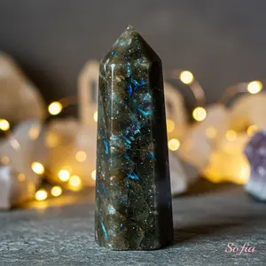 Natural Arfvedsonite Quartz Gemstone Crystal Tower Single Point Wand Stone Obelisk Mineral Specimen Home Desk Meditation Decoration