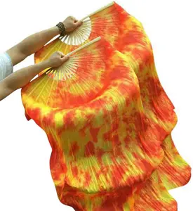 1 Pair(Left+Right) Women Real Silk  Dance Fan Veil, Length 180cm Width 90cm
